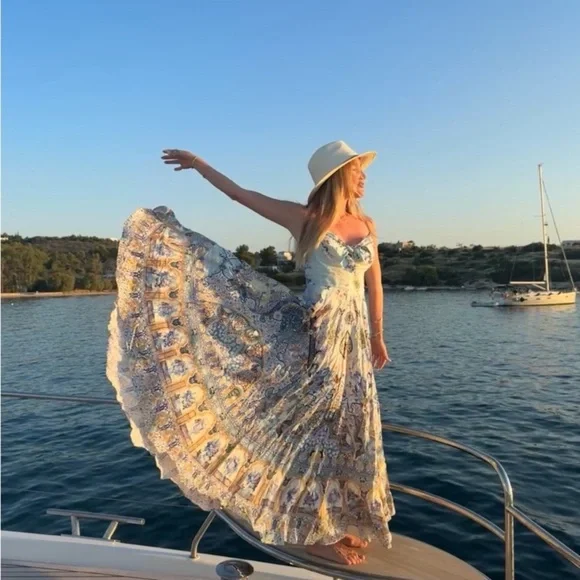 Camilla Salvador Summer Long Silk Maxi Dress‎ With Tie Front Size Small - Picture 3 of 16